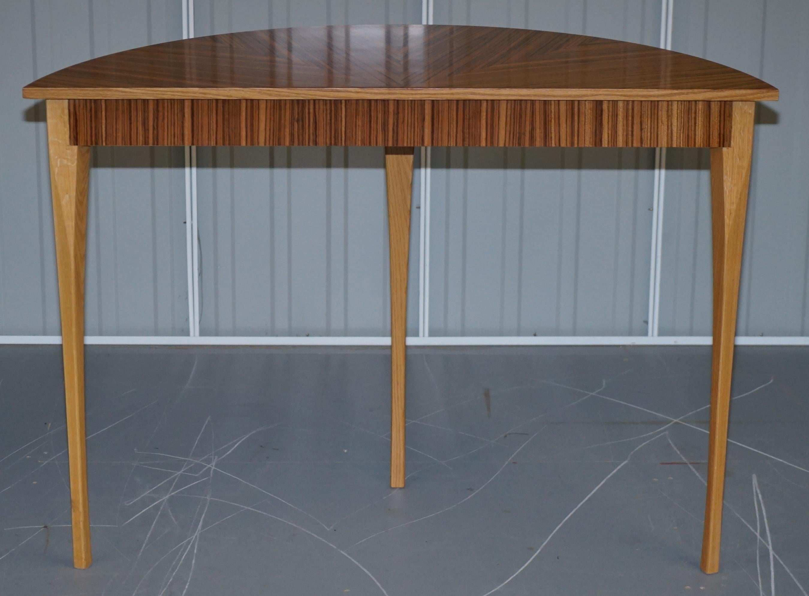 X2 Lovely Bevan Funnell Phoenix Zebrano Wood Wood Demilune Console Tables en vente 5