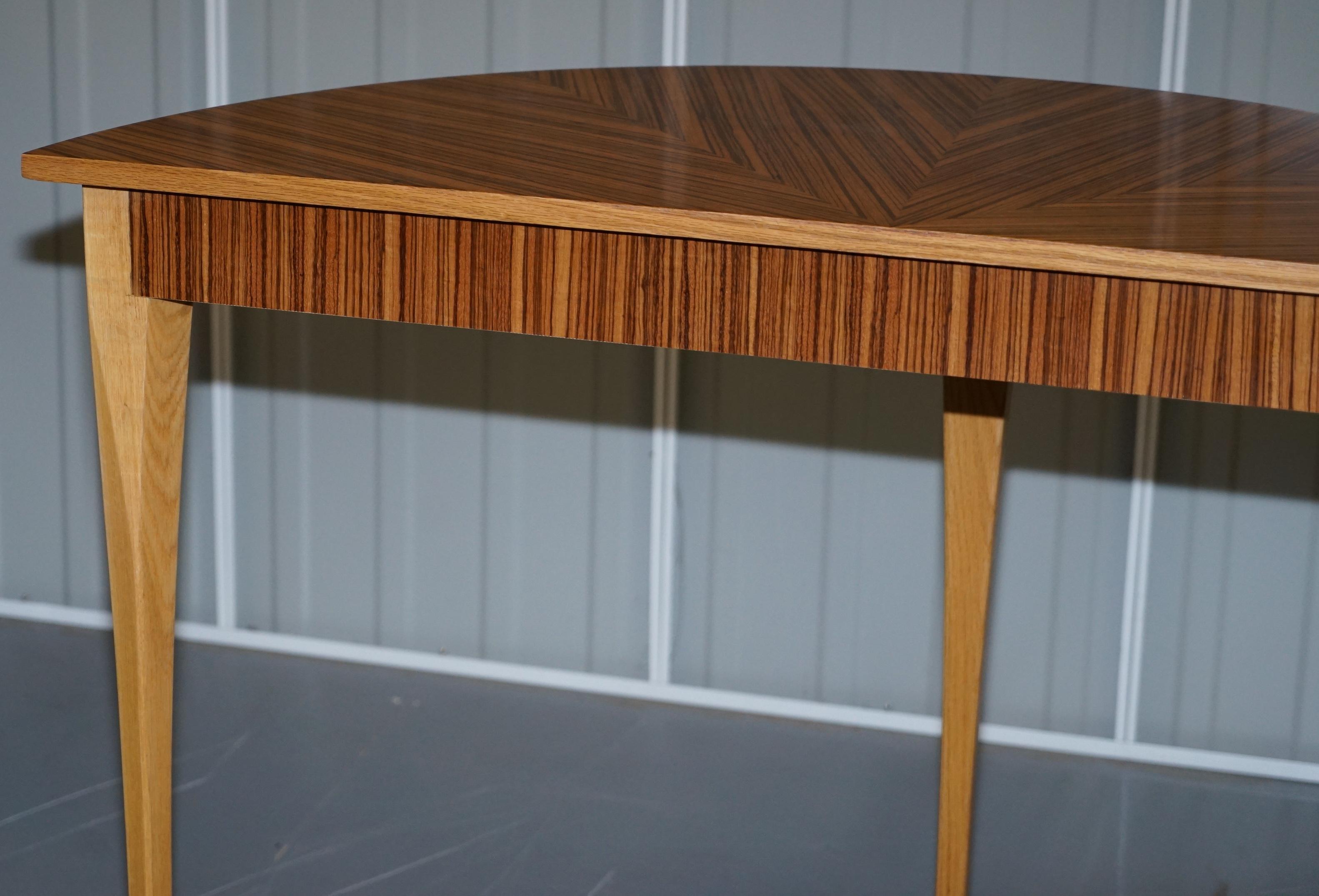 X2 Lovely Bevan Funnell Phoenix Zebrano Wood Wood Demilune Console Tables en vente 6