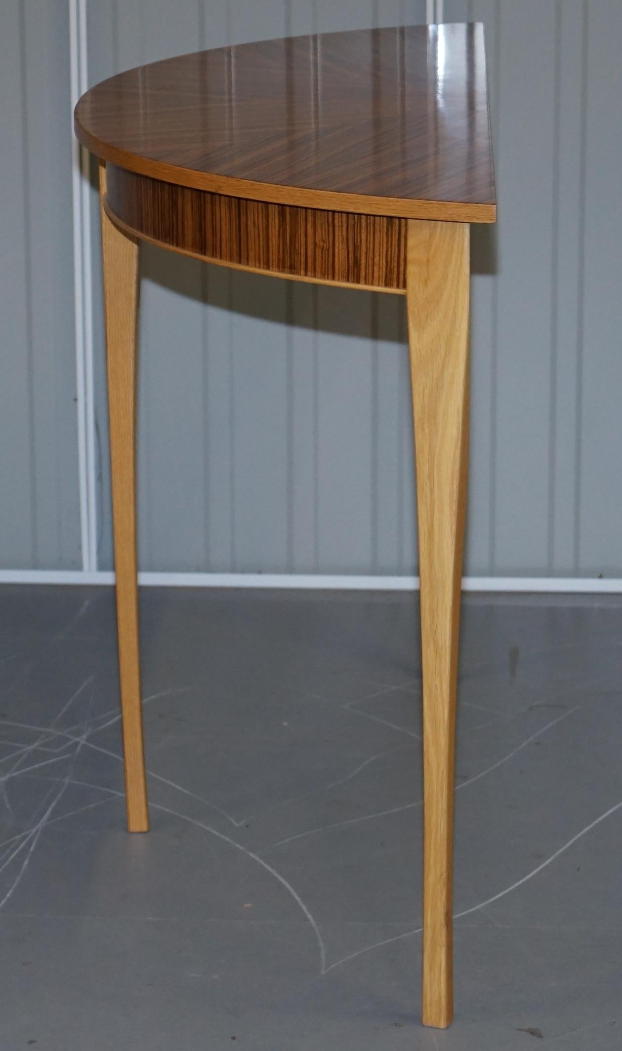 X2 Lovely Bevan Funnell Phoenix Zebrano Wood Demilune Console Tables For Sale 8