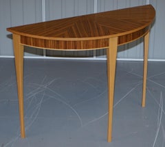 X2 Lovely Bevan Funnell Phoenix Zebrano Wood Demilune Console Tables