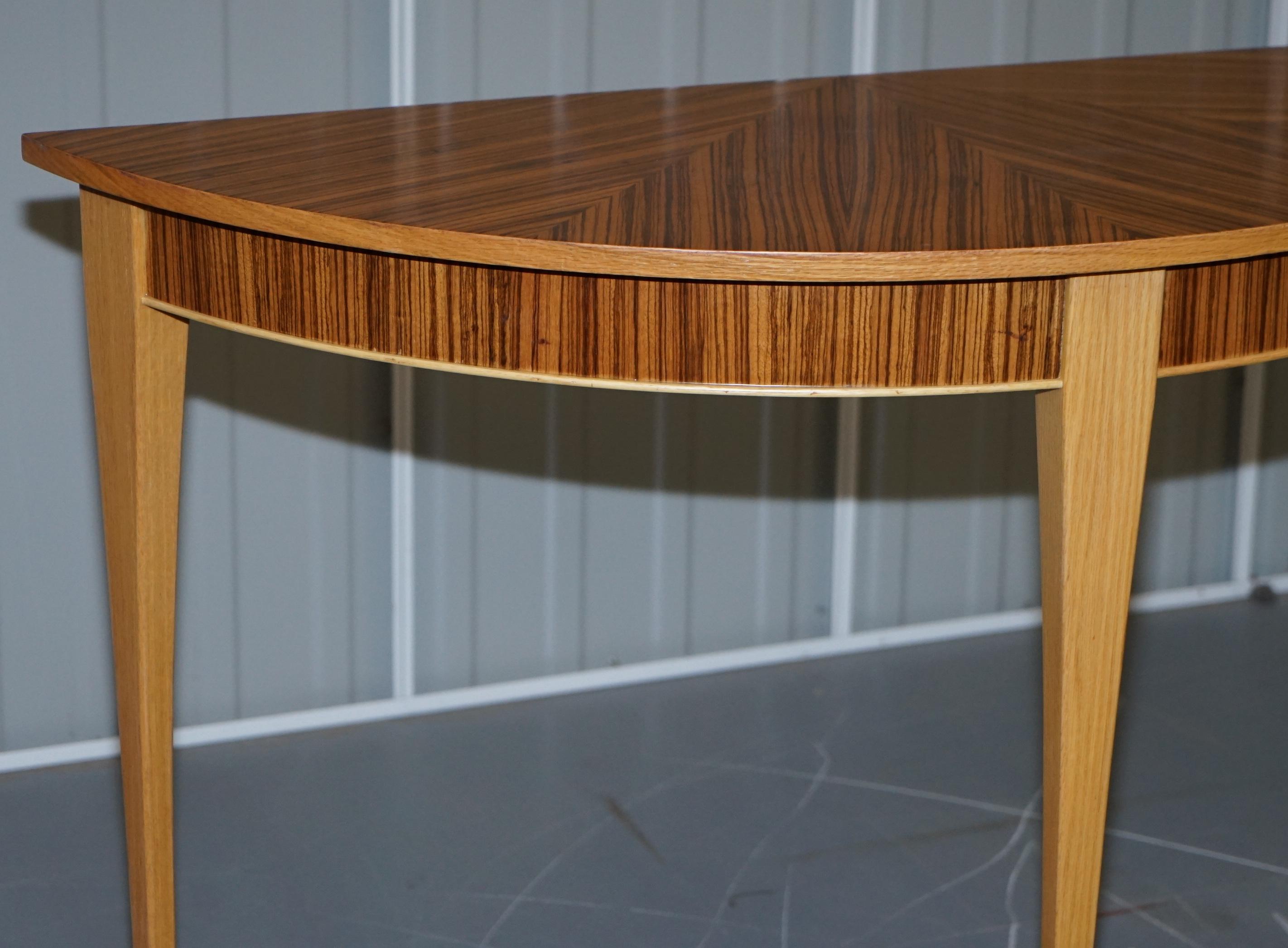 X2 Lovely Bevan Funnell Phoenix Zebrano Wood Demilune Console Tables For Sale 2