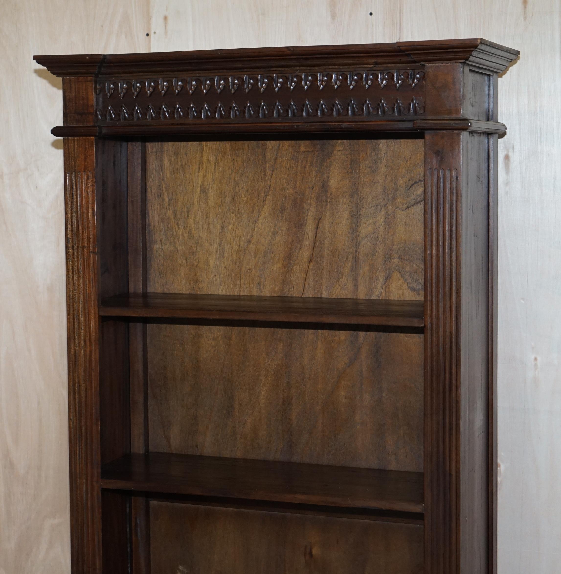 Hand-Crafted X3 Jacobean Revival Vintage Open Carved Library Bookcases with Nice Detailing For Sale