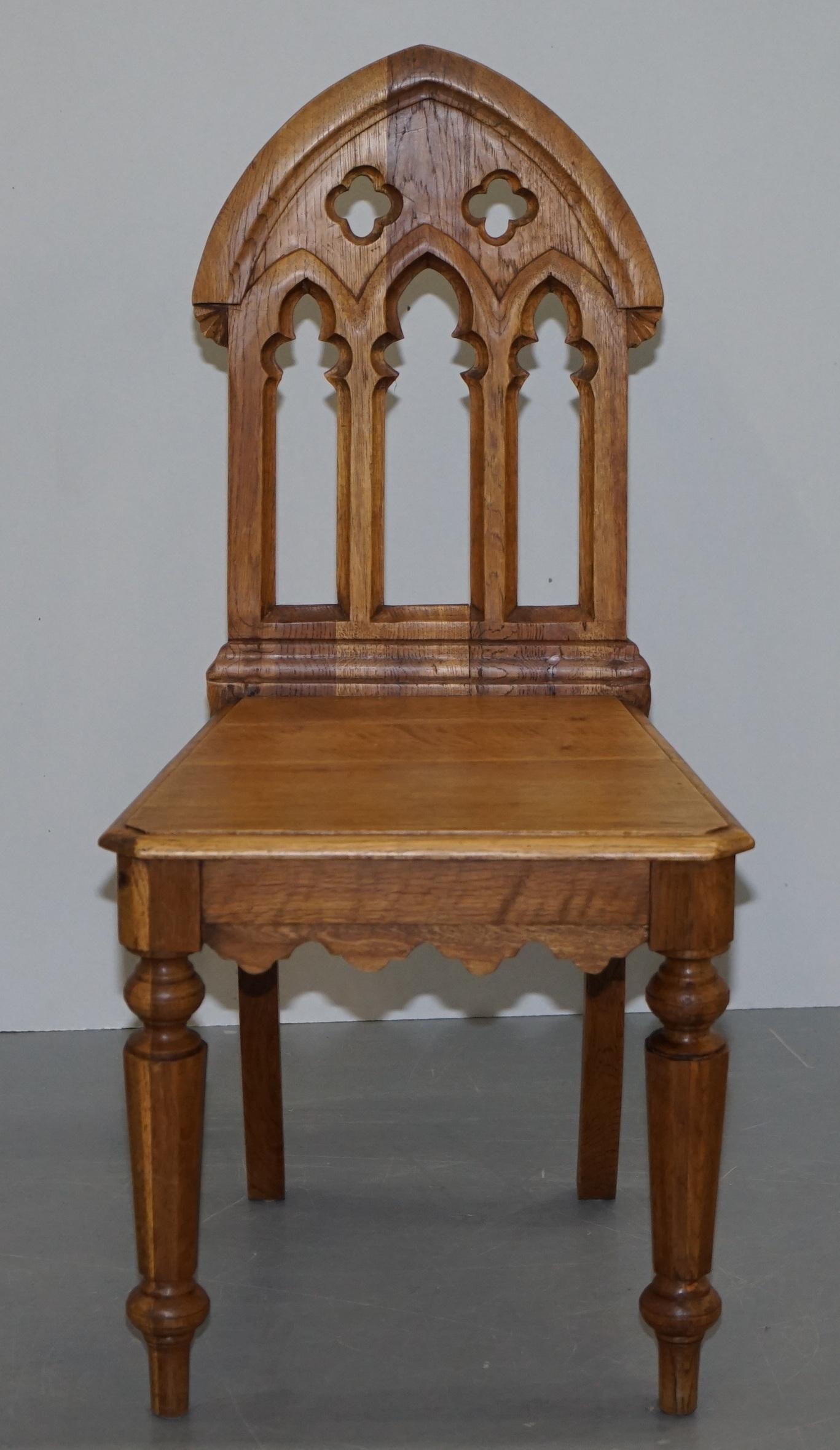 X4 Amazing Vintage Gothic Steeple Back Dining Chairs Lovely Pugin Style Carving 7