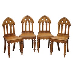 X4 Amazing Vintage Gothic Steeple Back Dining Chairs Lovely Pugin Style Carving