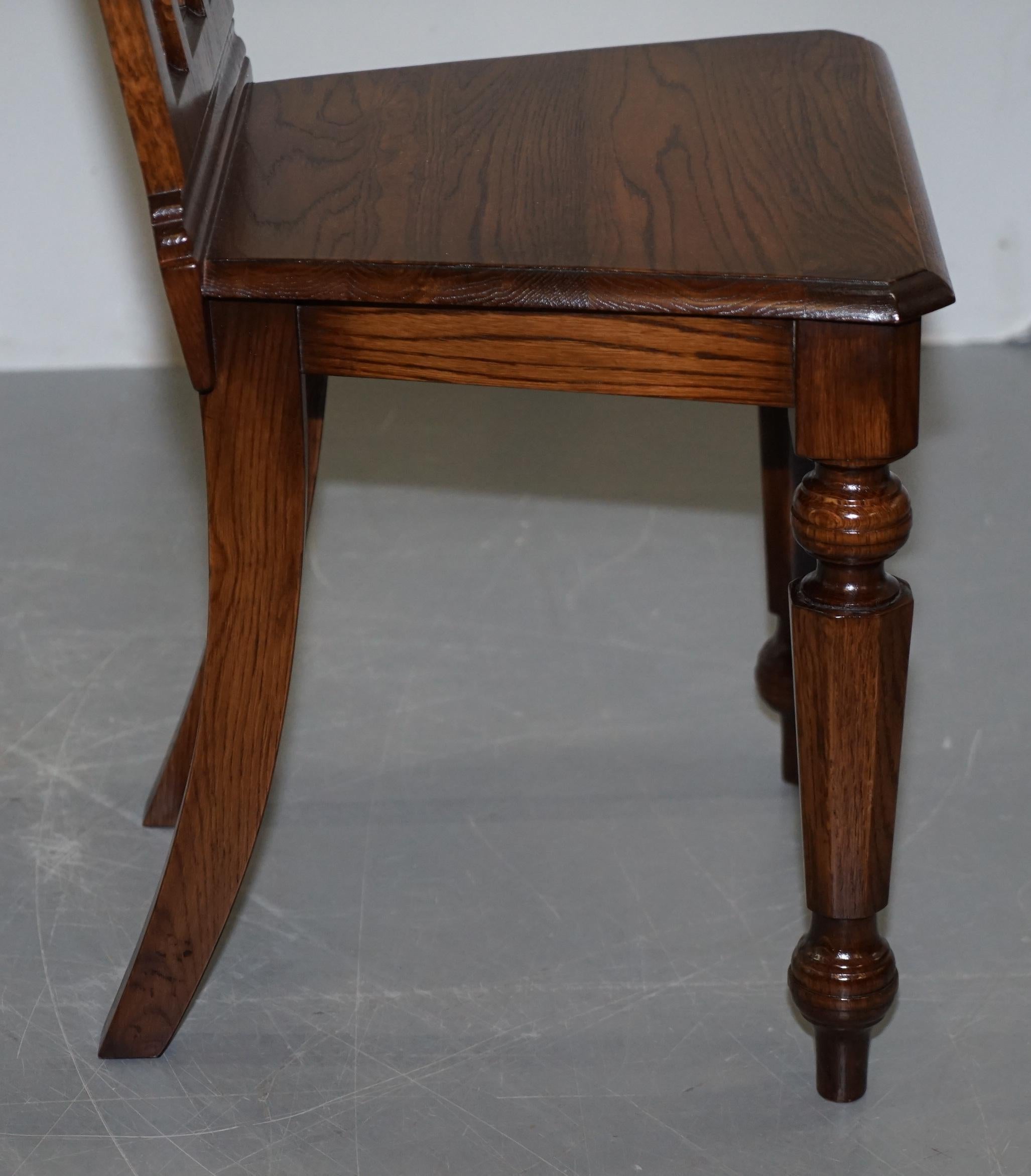 4 English Oak Gothic Steeple Back Dining Chairs Augustus Pugin Style Carving 4