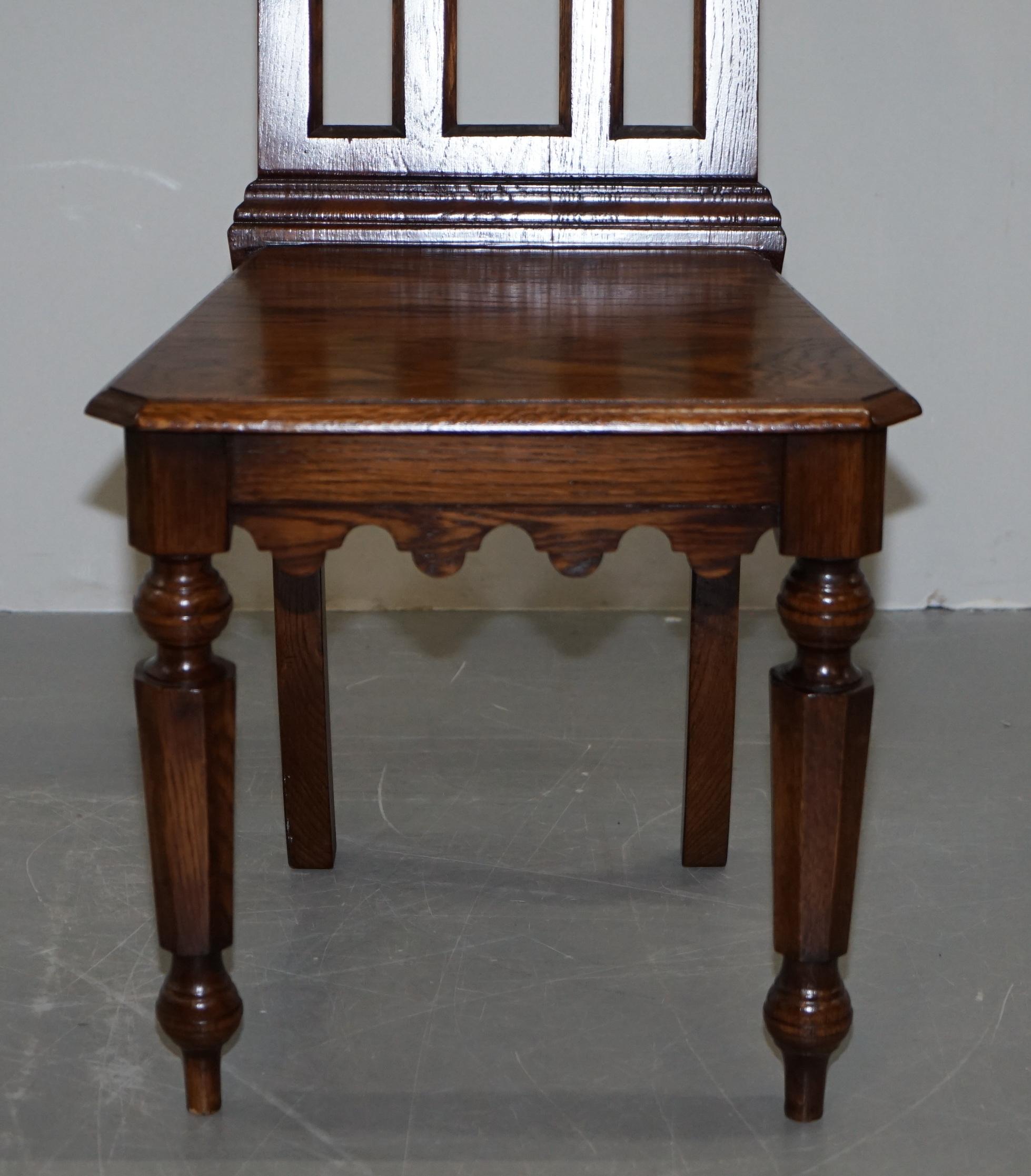 4 English Oak Gothic Steeple Back Dining Chairs Augustus Pugin Style Carving 10