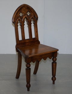 4 English Oak Gothic Steeple Back Dining Chairs Augustus Pugin Style Carving