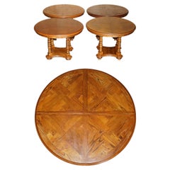 X4 ROUND PARQUETRY TOPPED ENGLiSH OAK AND HARDWOOD DINING OR OCCASIONAL TABLES