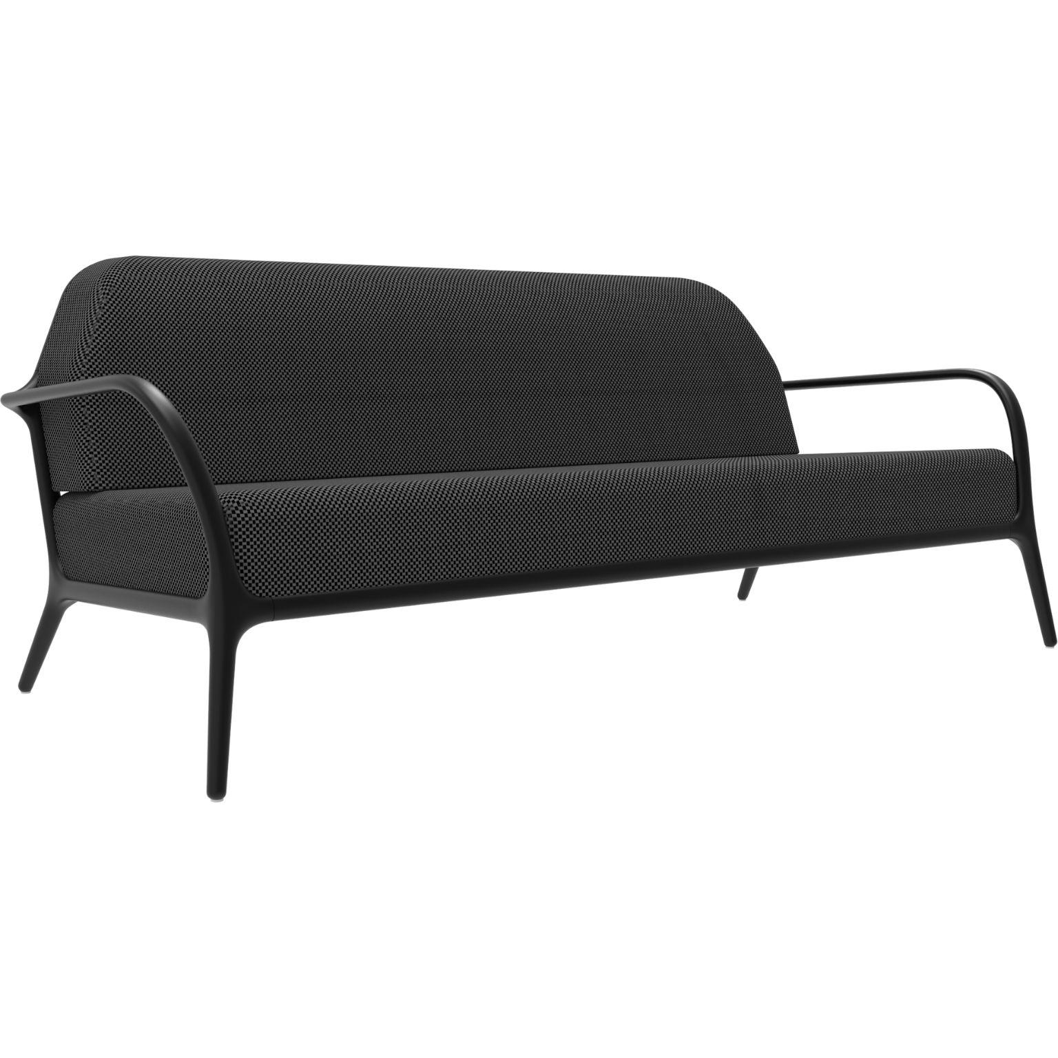 Xaloc black sofa by MOWEE
Dimensions: D100 x W200 x H81 cm (Seat Height 42 cm)
Material: Aluminium, Textile
Weight: 46 kg
Also Available in different colors and finishes. 

 Xaloc synthesizes the lines of interior furniture to extrapolate to