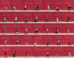 "West Village, NYC" Contemporary Figurative Red Framed Photograph on Aluminum