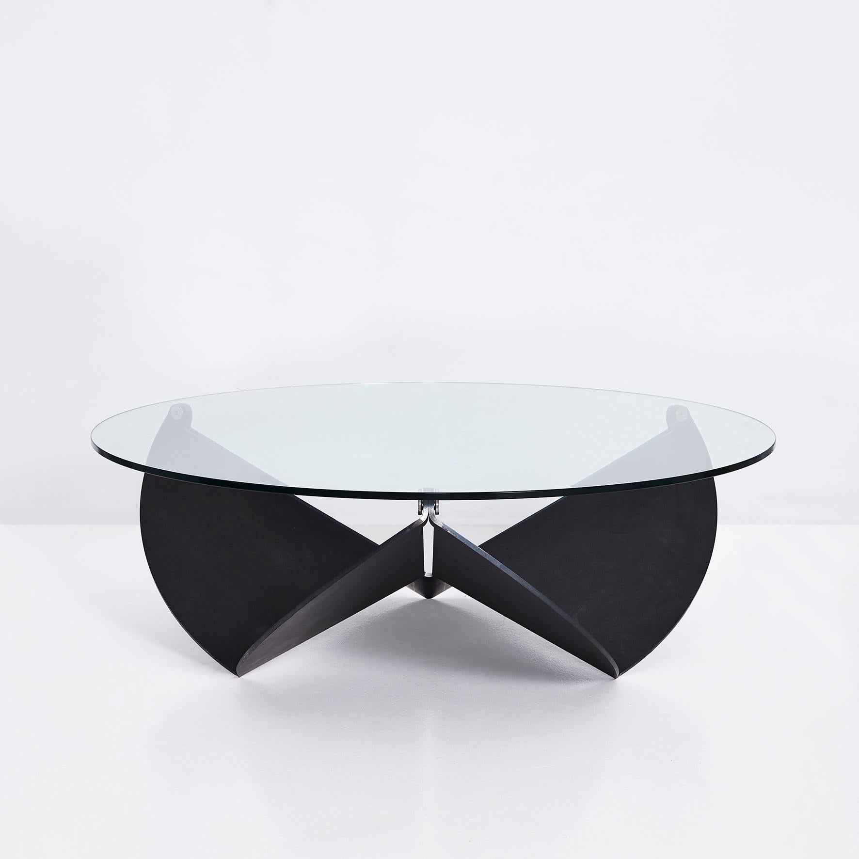 South African Xandre Kriel, Tulp, Glass and Waxed Steel Coffee Table