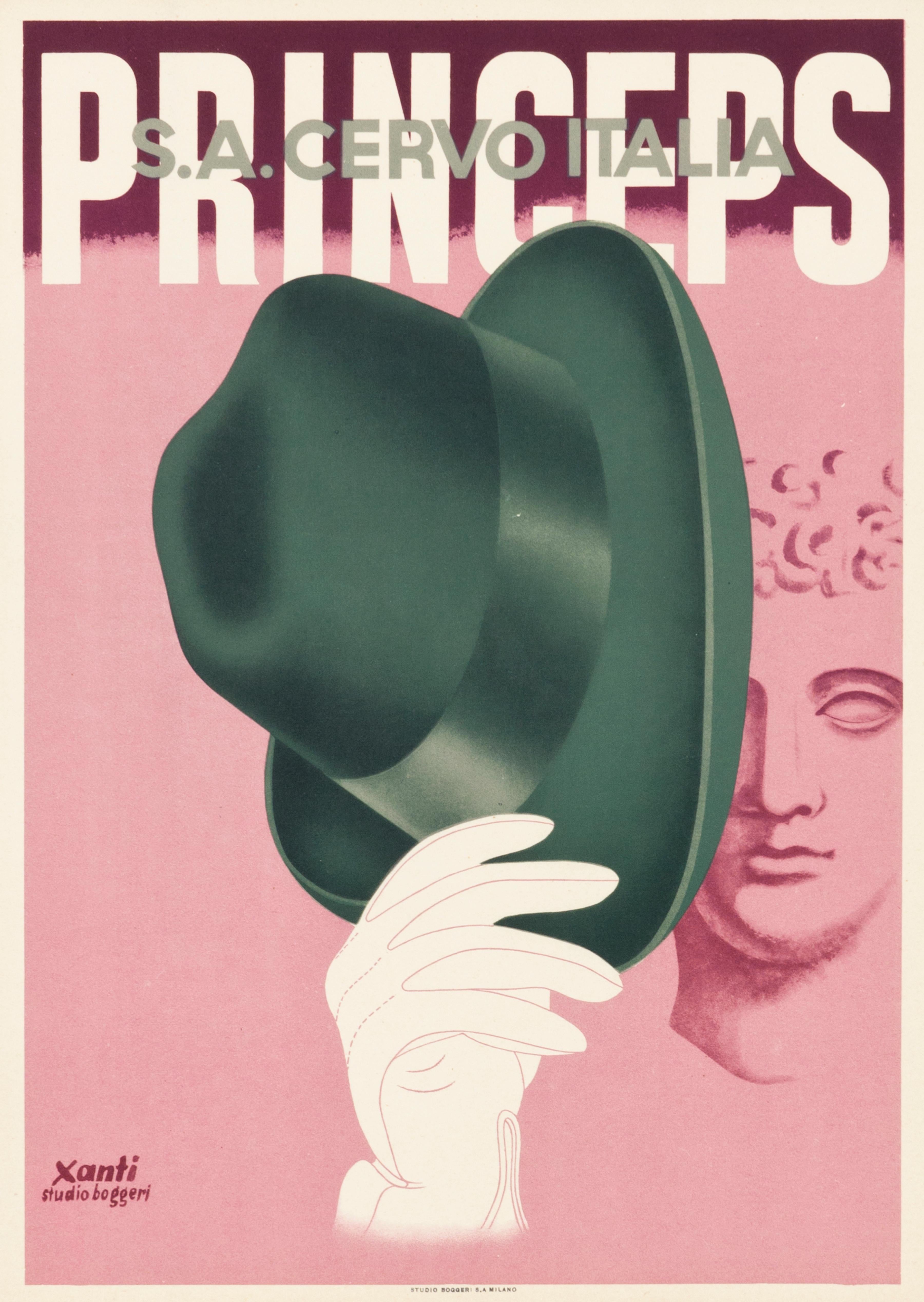 "Princeps"- Original Vintage Italian Hat Poster Art Deco 1930s (sm.) by Xanti - Print by Xanti Schawinsky
