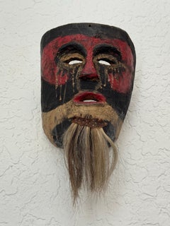 Xantolo Day of the Dead Mask, Huazalingo, Wood & Goat Hair, 1970s