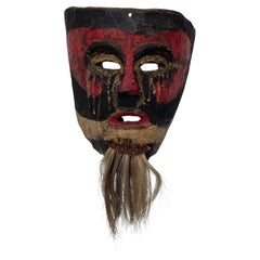 Xantolo Day of the Dead Mask, Huazalingo, Wood & Goat Hair, 1970s