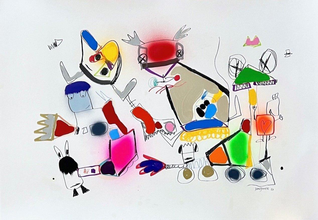Der 1971 geborene spanische Künstler Xavi Carbonell malt als Erwachsener aktiv wie ein Kind und lässt alle seine Werke "unbetitelt", damit jeder Betrachter seine eigene Geschichte erschaffen kann.  Das Ergebnis ist ein unterhaltsames, frisches und
