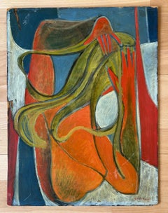 Hairdressing Abstract Oil Painting on Wood, Mid-20th Century, Unframed