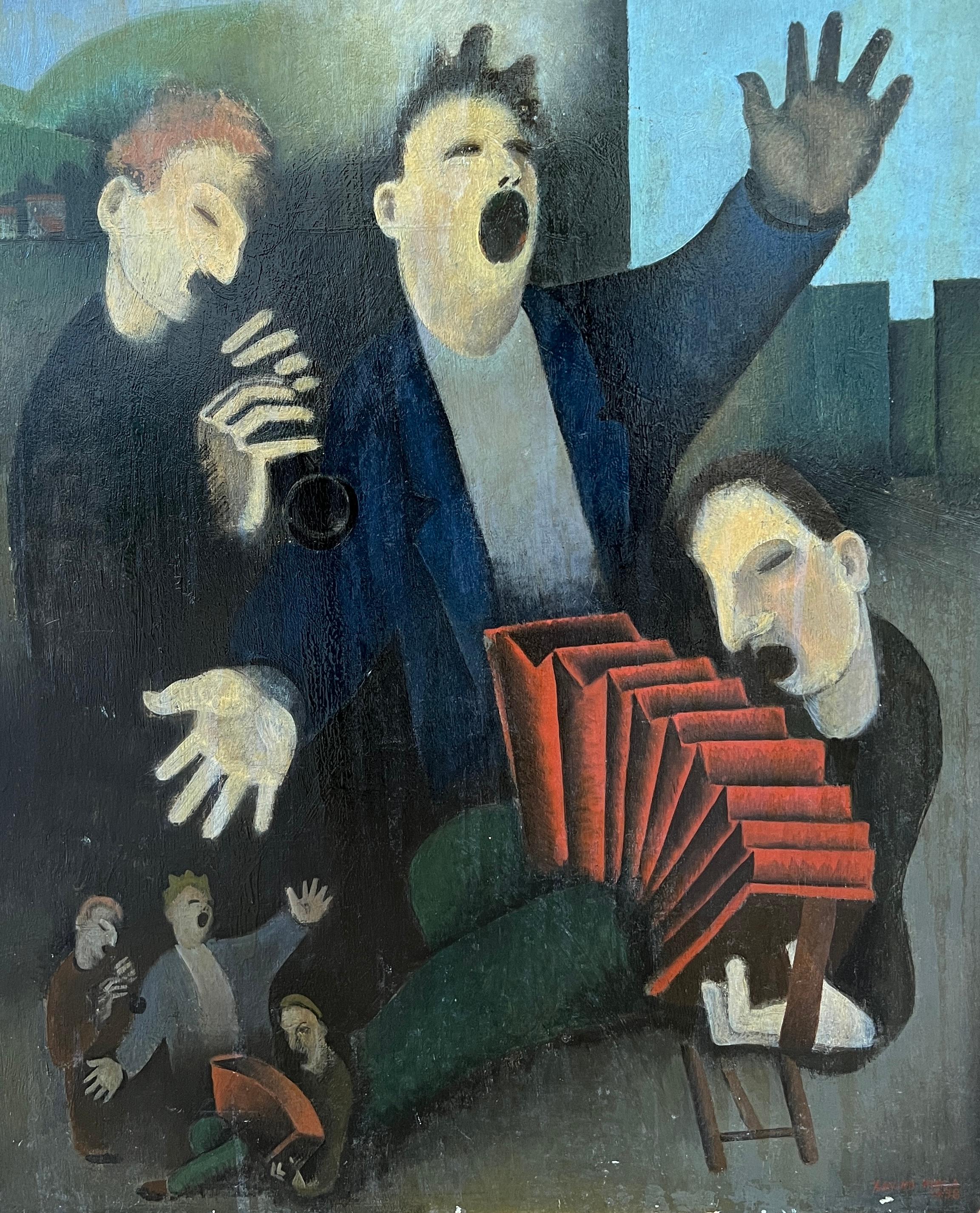 Xavier Albert Fiala Abstract Painting - Small street orchestra with accordion and clarinet