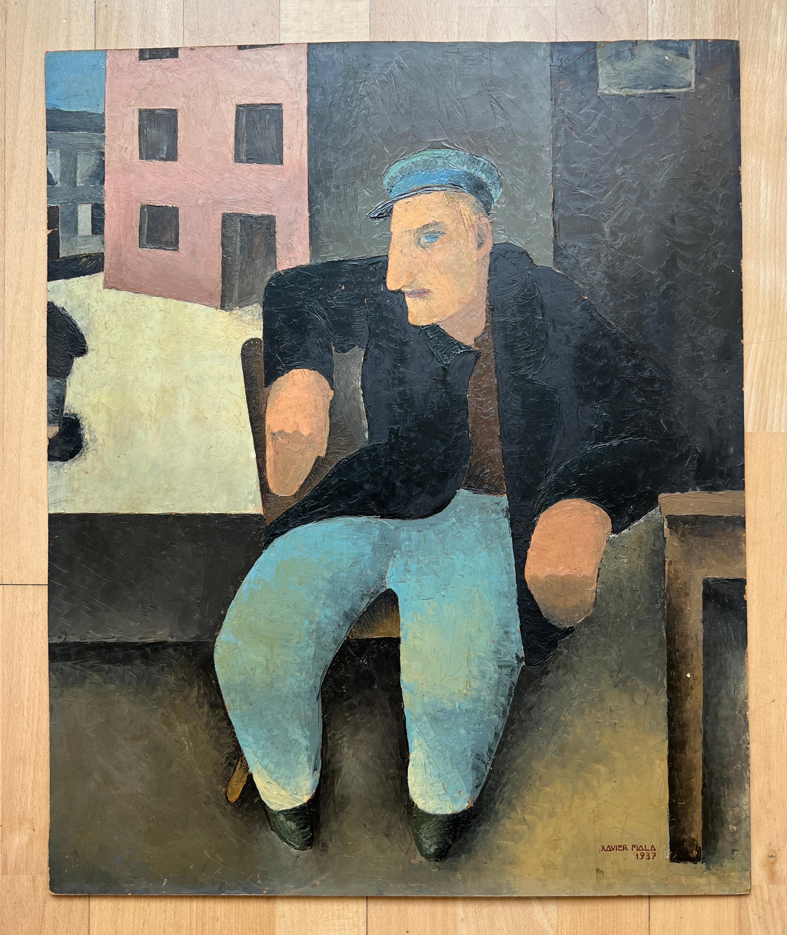Der sitzende Mann – Painting von Xavier Albert Fiala