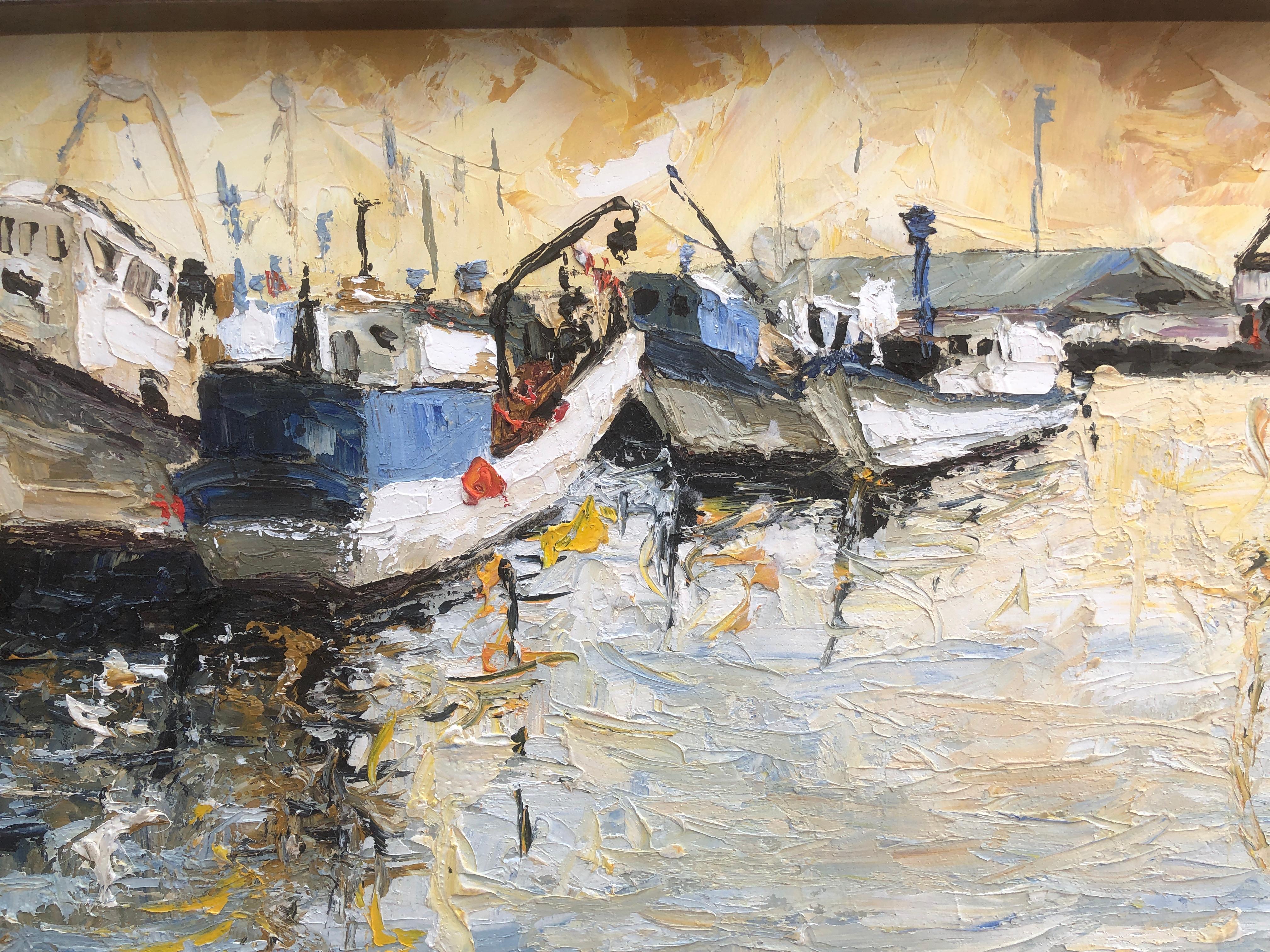 Tarragona puerto pesquero óleo sobre cartón pintura España en venta 2