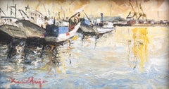 Tarragona Fischer Hafen Öl auf Karton Gemälde Spanien