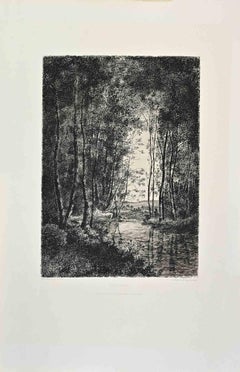 Sous Bois - Etching by Xavier Dananche - 1870s