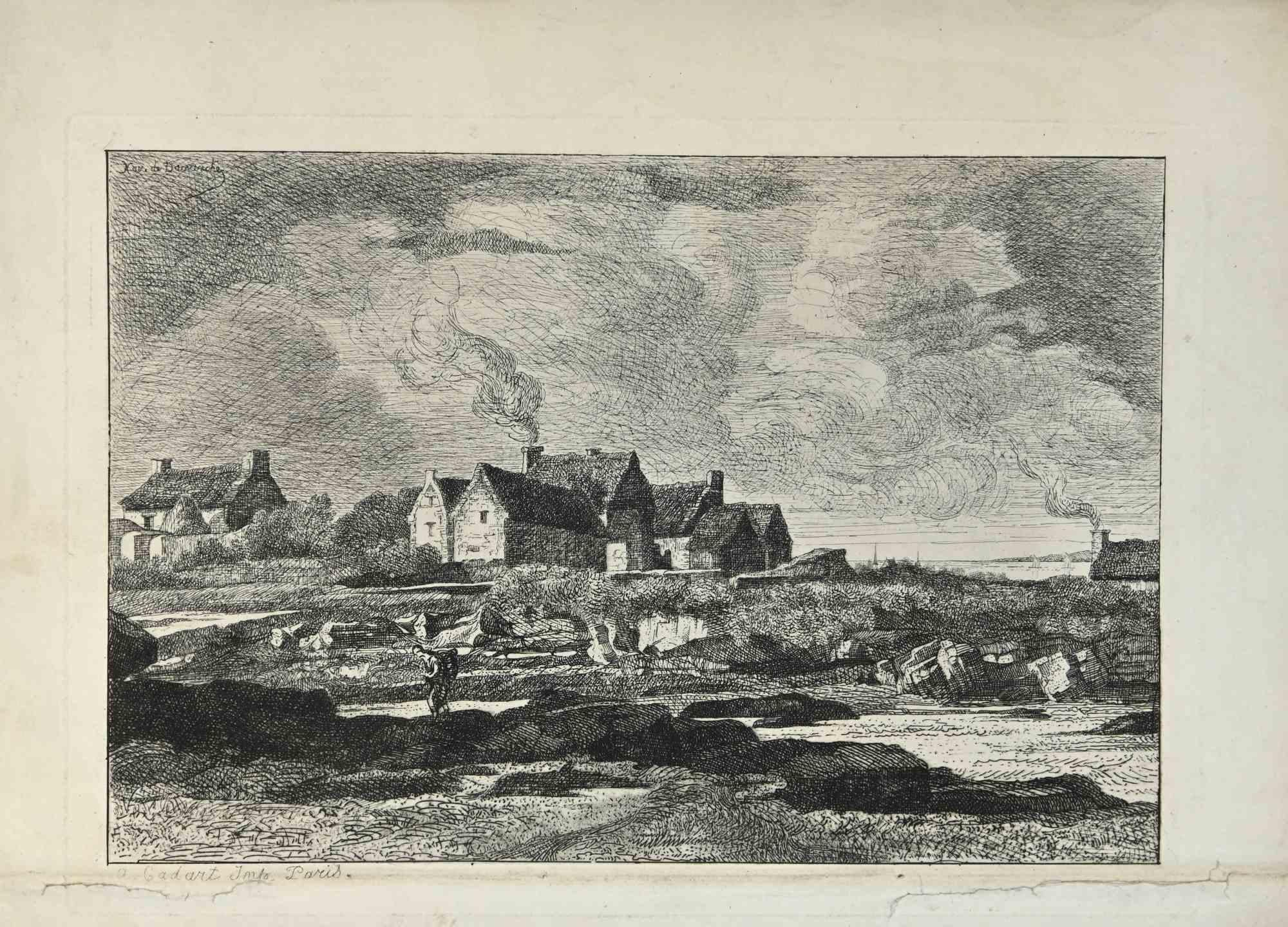 The Village is a print on paper realized by Xavier de Damanche in the late 19th Century.

Etching on paper

Good conditions with slight foxing and cutting 