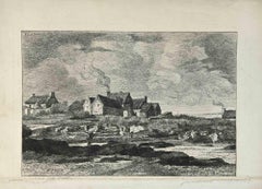 The Village - Etching by Xavier de Damanche - Late 19th Century