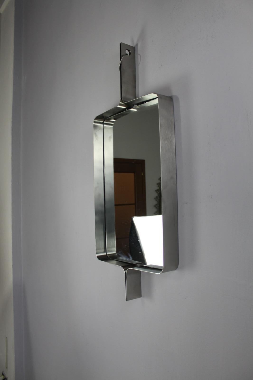 Mid-Century Modern Miroir rectangulaire en acier brossé Xavier Feal, 1970 en vente