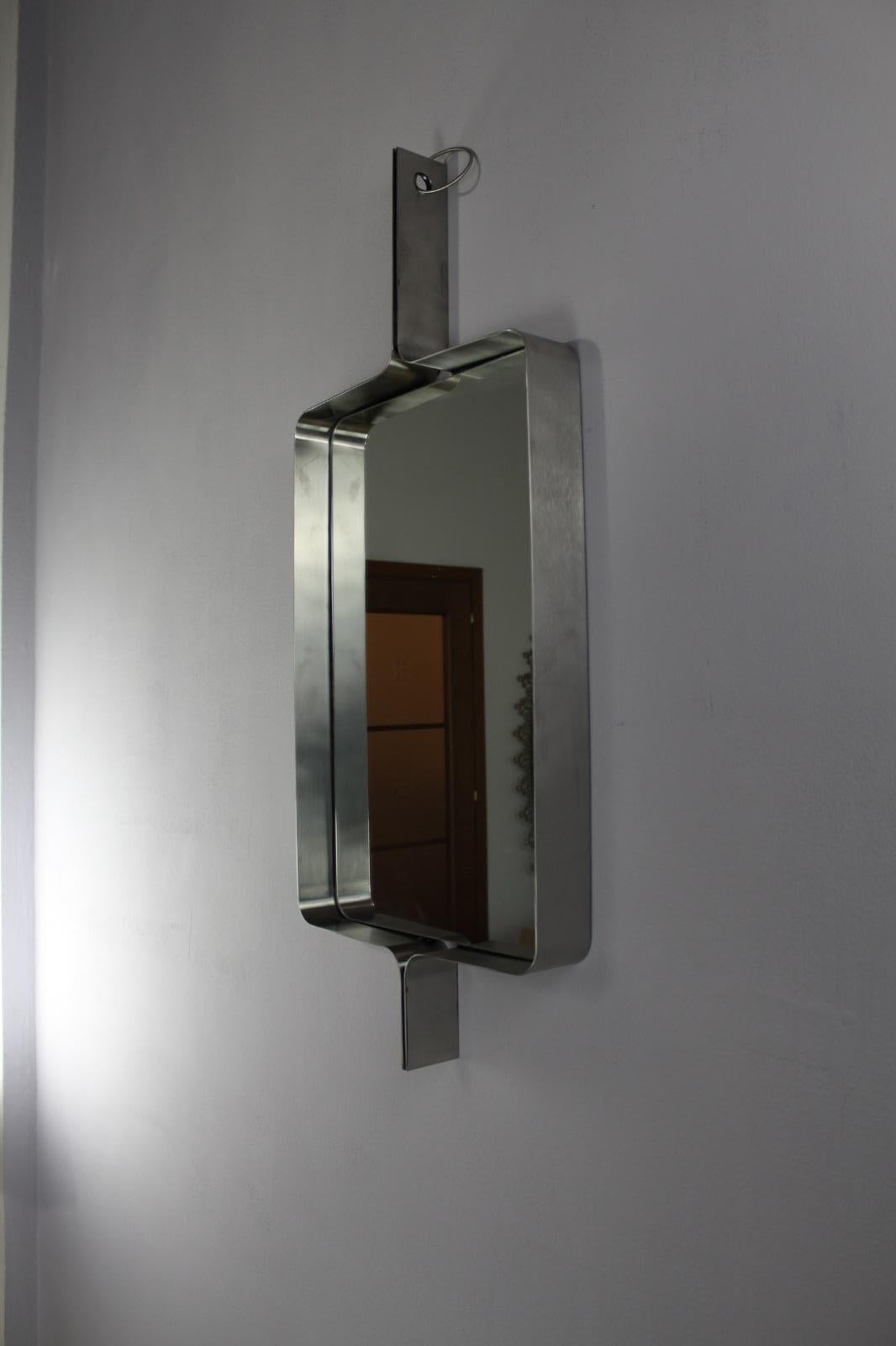 French Miroir rectangulaire en acier brossé Xavier Feal, 1970 en vente