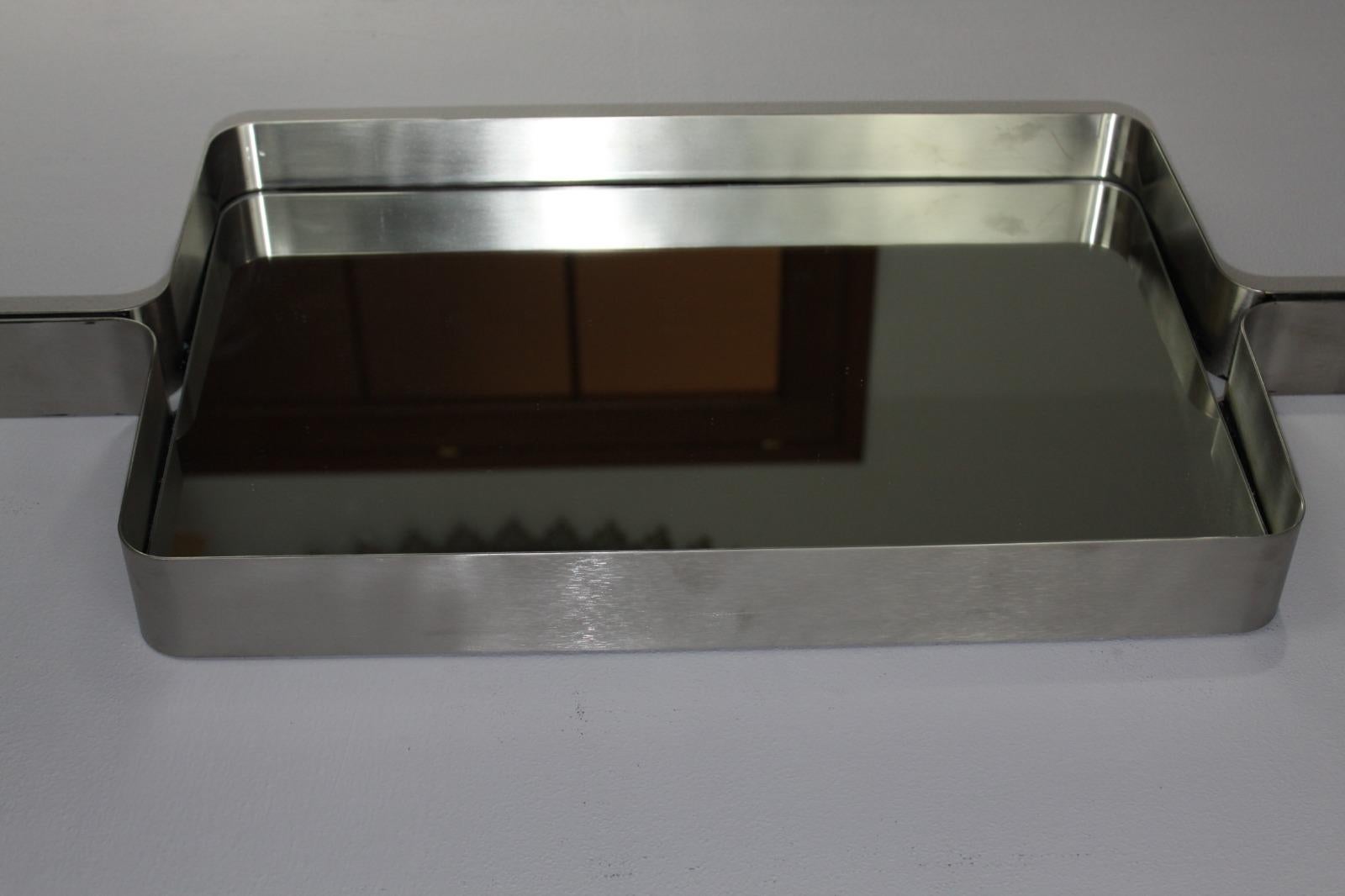 Fait main Miroir rectangulaire en acier brossé Xavier Feal, 1970 en vente