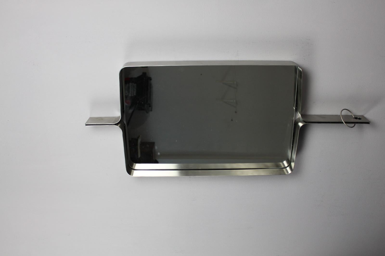 Miroir rectangulaire en acier brossé Xavier Feal, 1970 Bon état - En vente à Medesano, Parma
