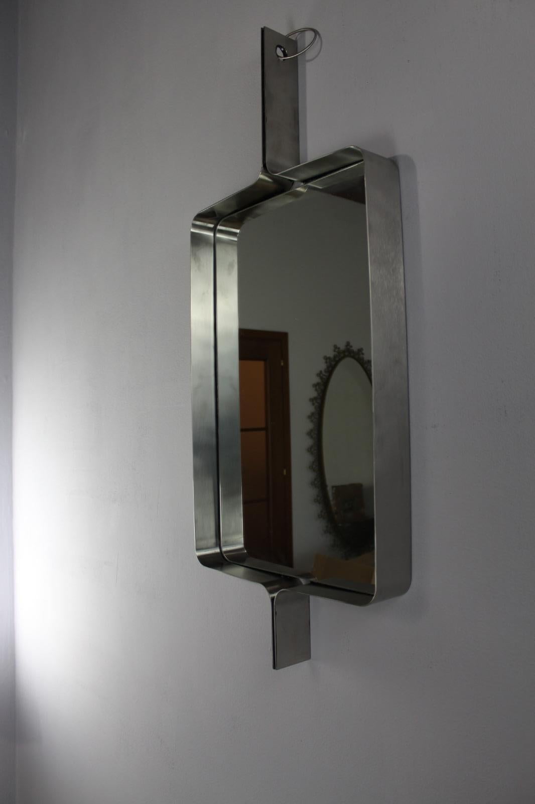 Late 20th Century Miroir rectangulaire en acier brossé Xavier Feal, 1970 en vente