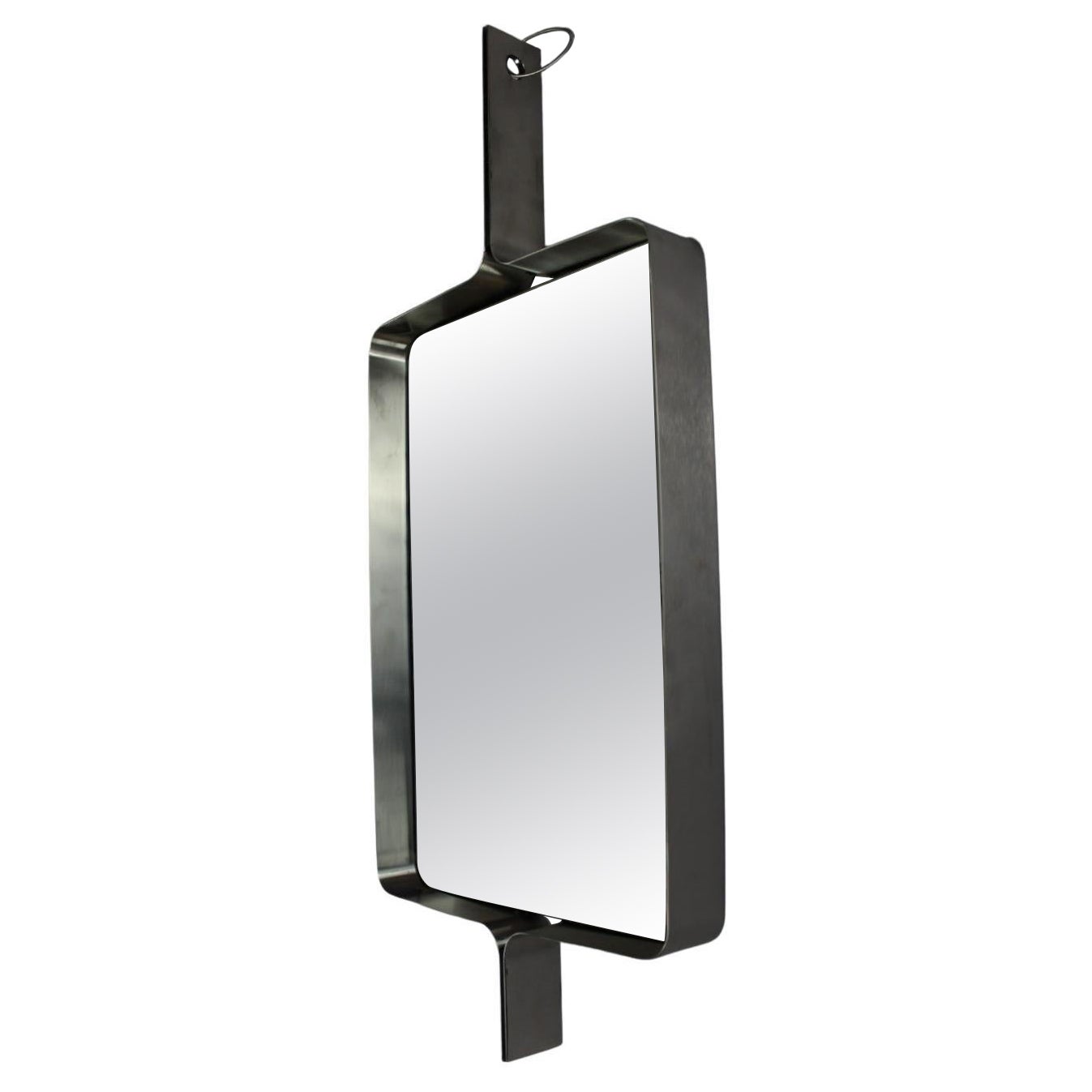 Xavier Feal brushed steel rectangular mirror, 1970s For Sale