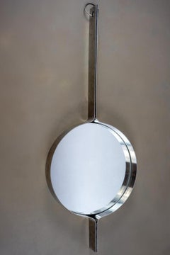 Xavier Feal brushed steel round mirror, 1970s