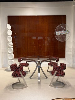 Xavier Féal - Dining table in glass and stainless steel, France circa 1970
