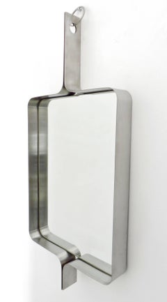 Xavier-Feal French Rectangular Brushed Stainless Steel Wall Mirror, circa 1970