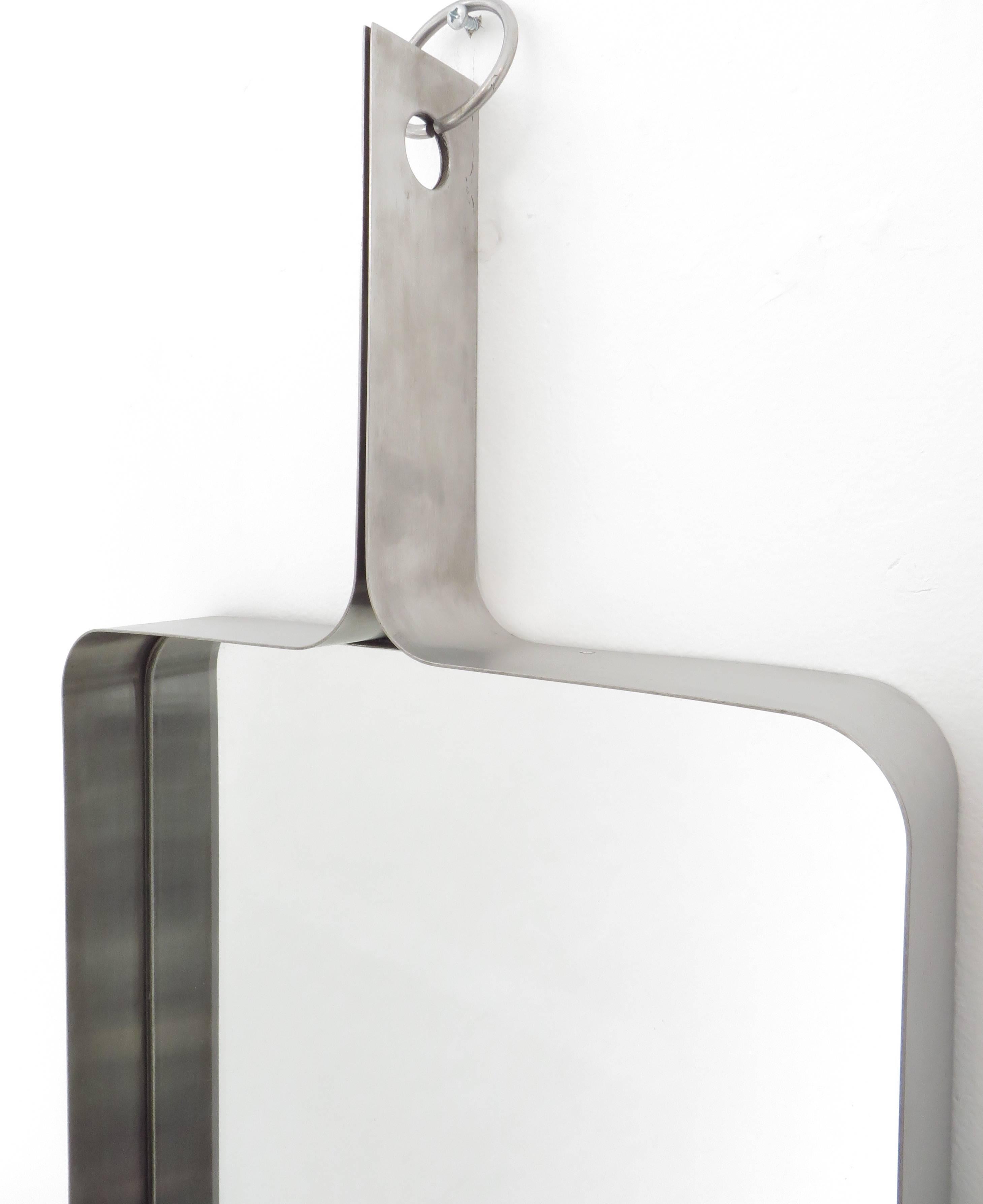 Mid-Century Modern Xavier-Feal French Rectangular Brushed Stainless Steel Wall Mirror, circa 1970