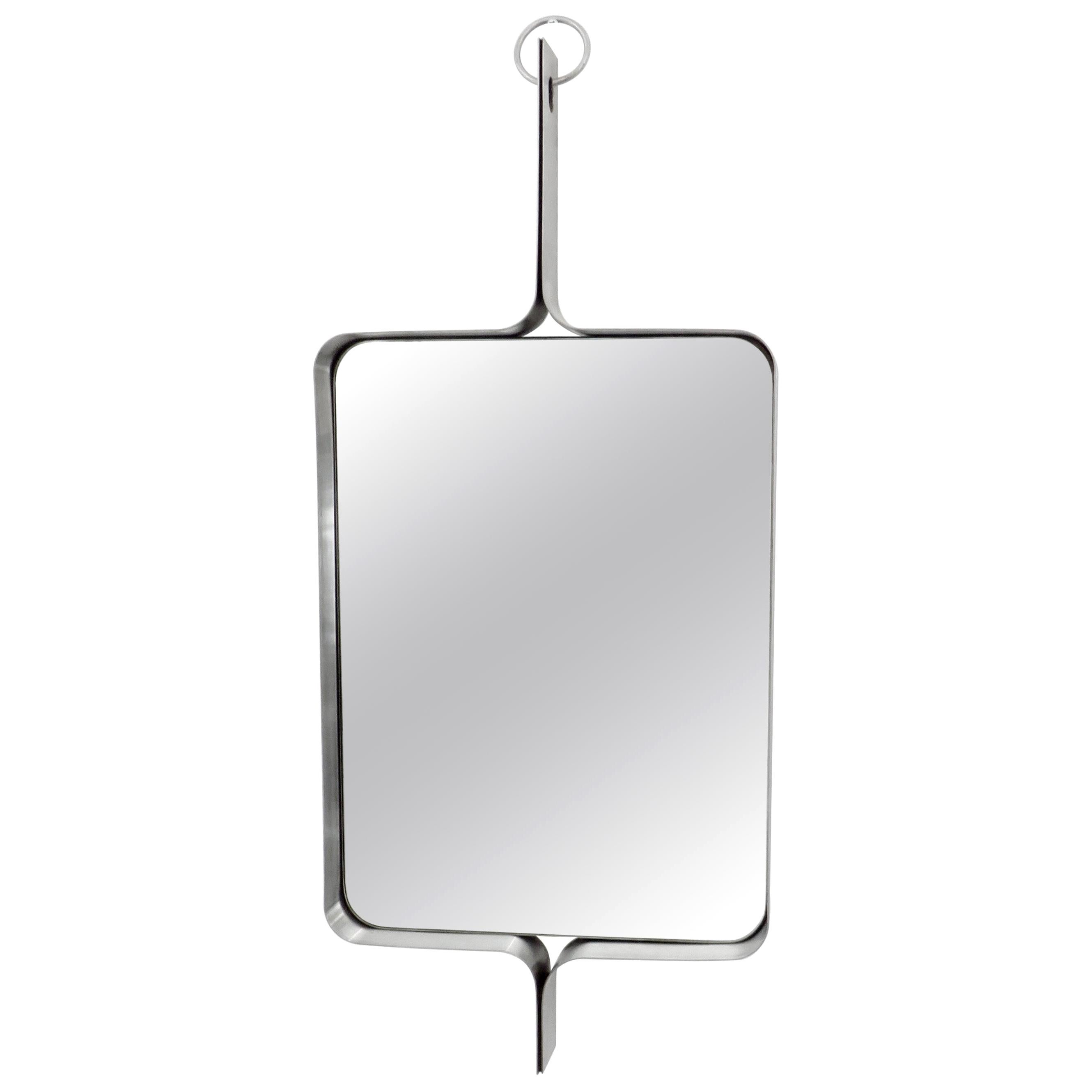 Xavier-Feal French Rectangular Brushed Stainless Steel Wall Mirror, circa 1970