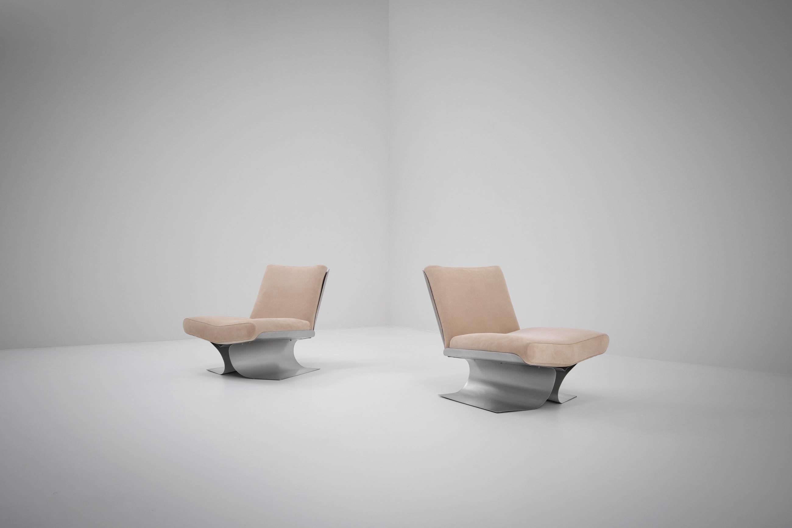 Brushed Xavier Feal Lounge Chairs, France, 1970