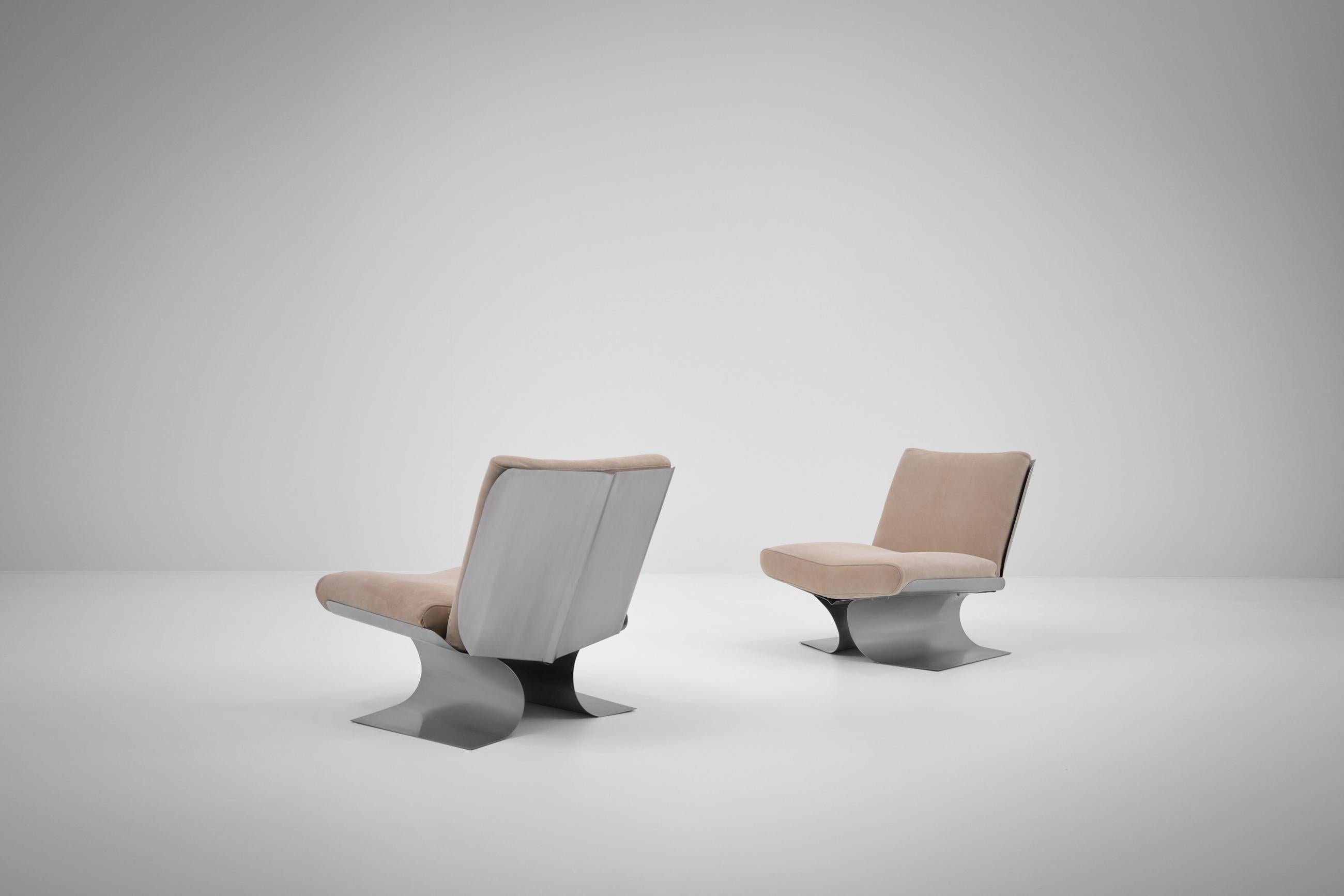 Acier inoxydable Fauteuils de salon Xavier Feal, France, 1970