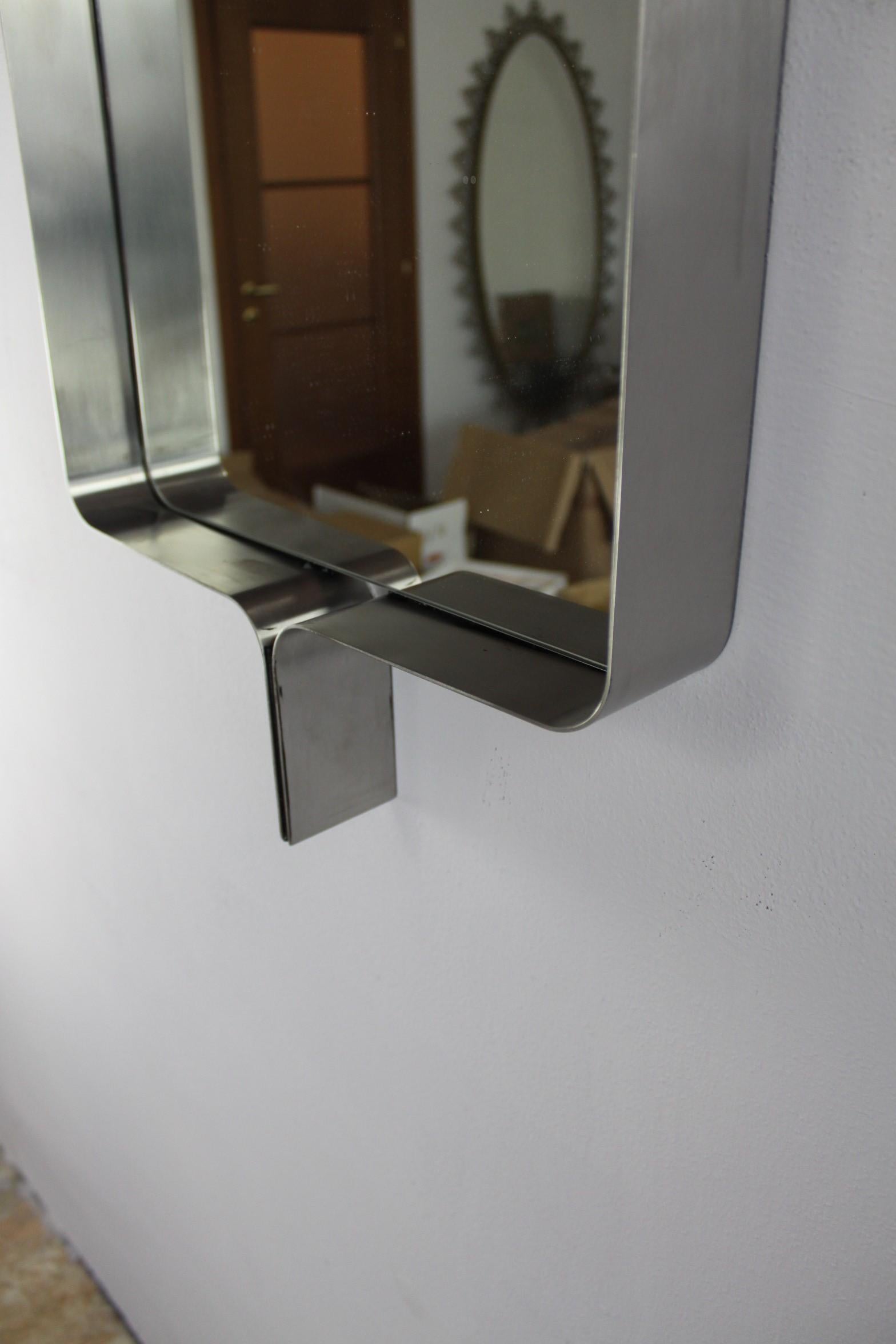 French Xavier feal steel brushed rectangular mirror For Sale