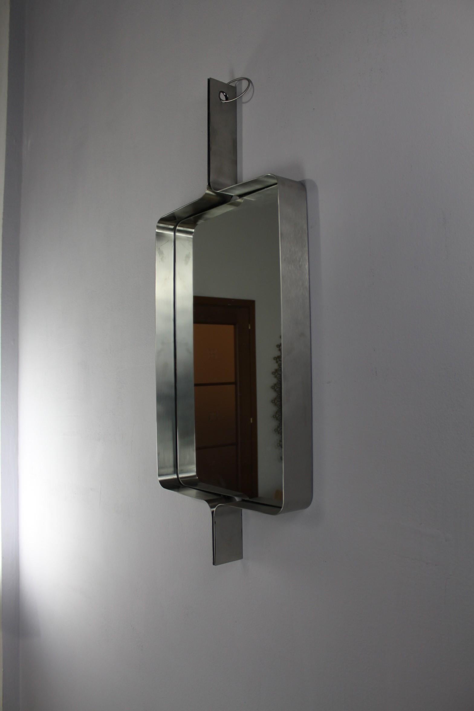 Xavier feal steel brushed rectangular mirror In Good Condition For Sale In Medesano, IT