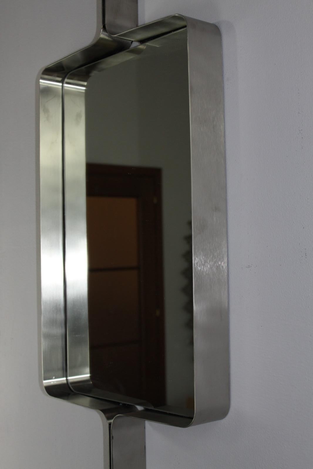 Miroir rectangulaire en acier brossé Xavier Feal, 1970 2
