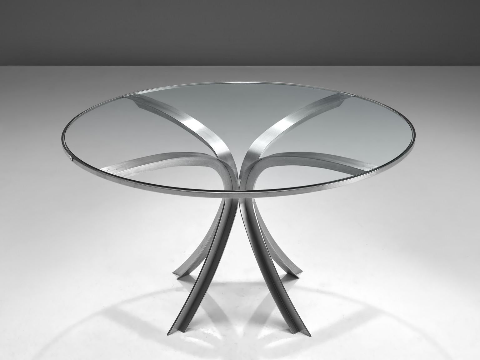 Mid-Century Modern Xavier Fréal Dining or Center Table in Glass and Steel  For Sale