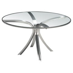 Vintage Xavier Fréal Dining or Center Table in Glass and Steel 