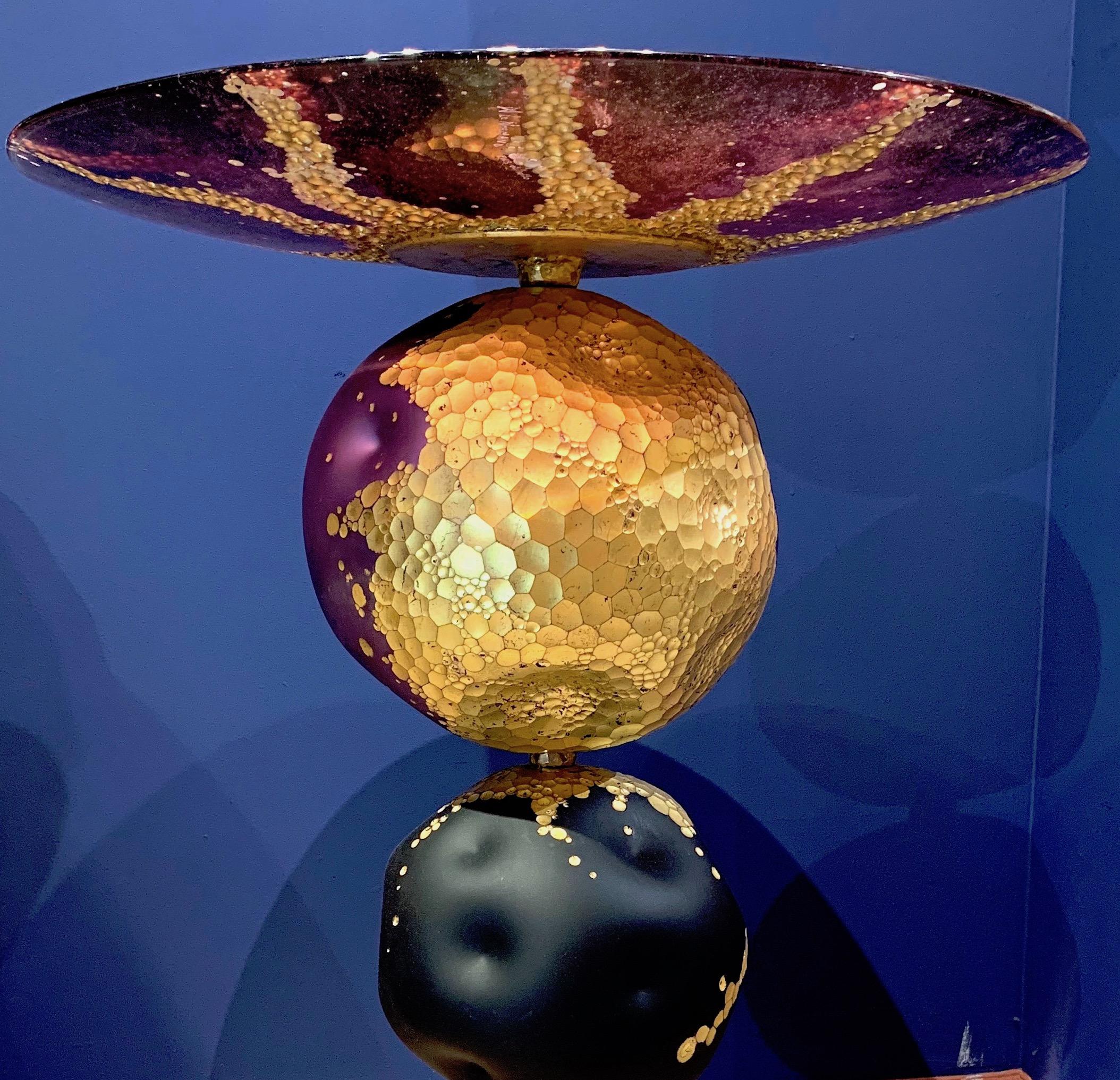 French Xavier Le Normand, 21st Century, Glass Blue Gold Leaf Table For Sale