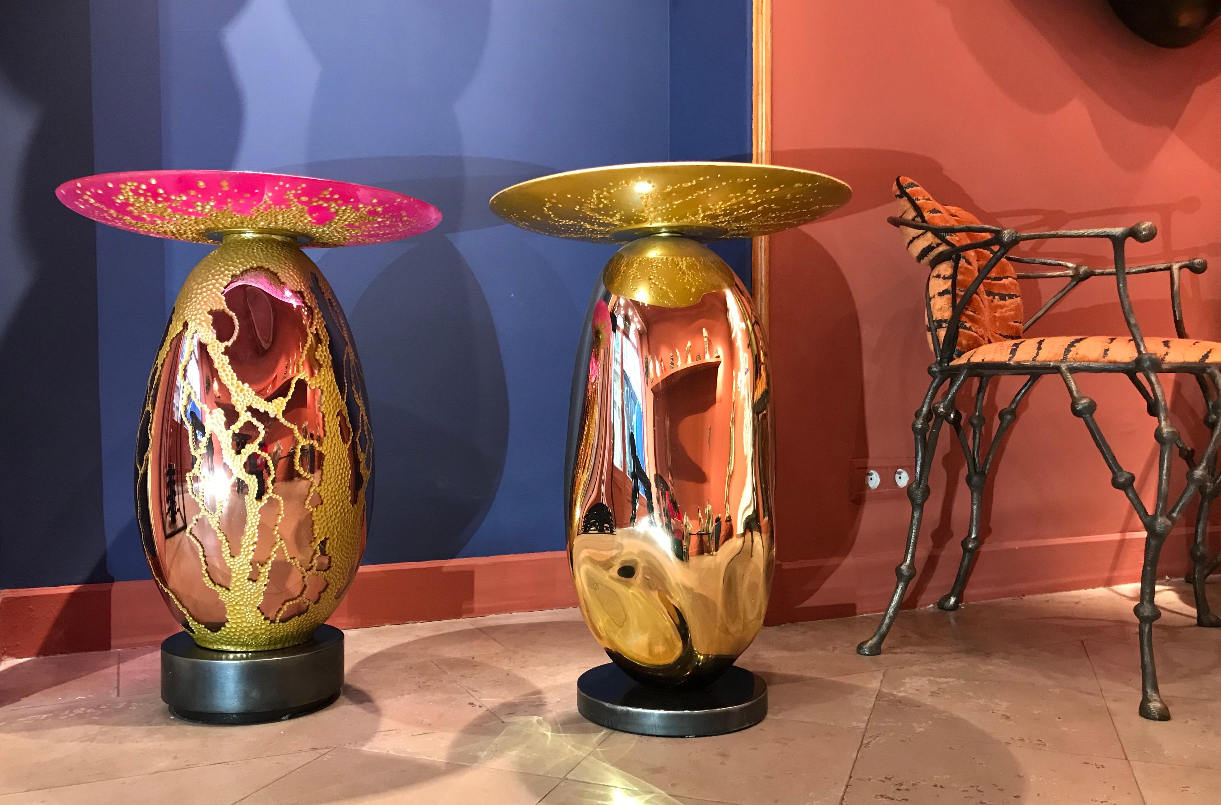 Xavier Le Normand 2018,  Pair of Unique Blow Glass Octopus Tables, Crystal Tops 9