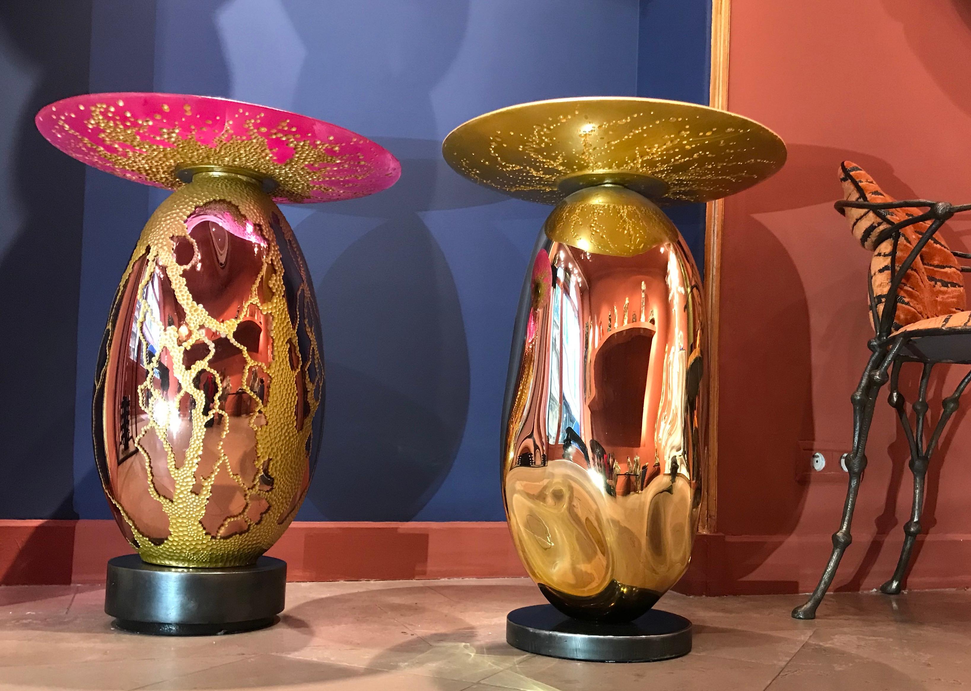 Xavier Le Normand 2018,  Pair of Unique Blow Glass Octopus Tables, Crystal Tops In Excellent Condition In Paris, FR