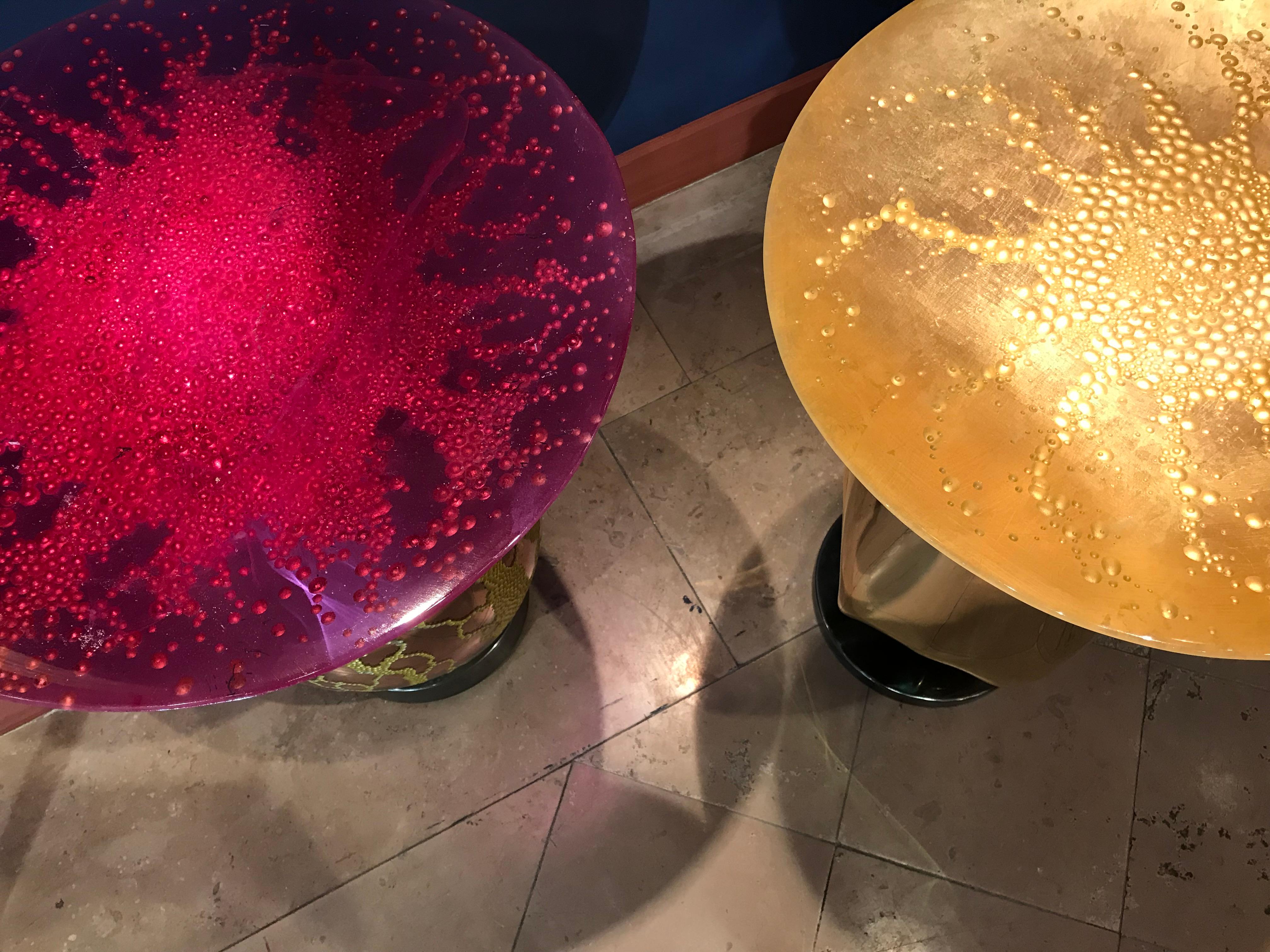 Xavier Le Normand 2018,  Pair of Unique Blow Glass Octopus Tables, Crystal Tops (Stahl)