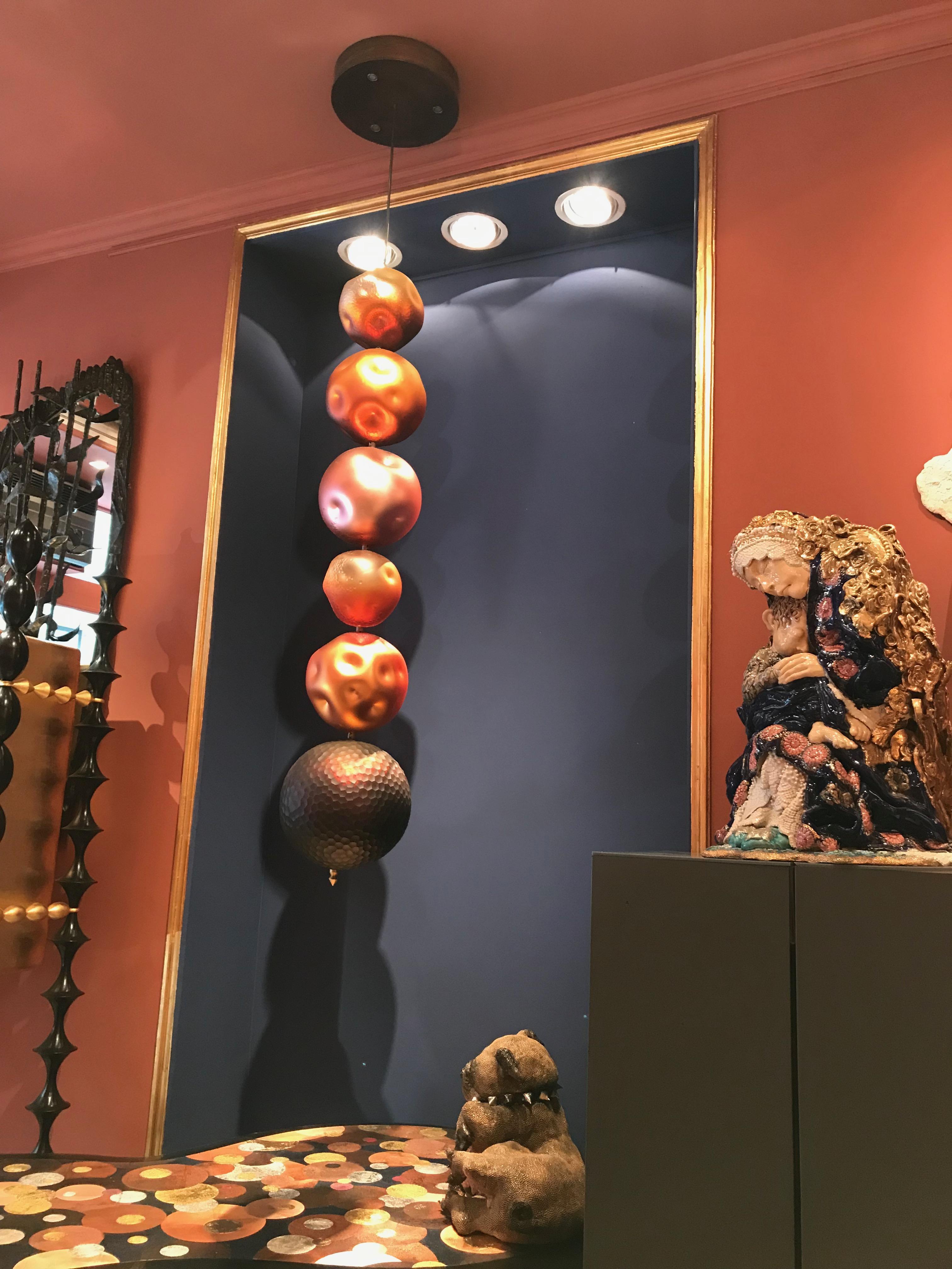 Xavier Le Normand 2018, First Century, Paris, Chandellier Gold and Red, Glass For Sale 7